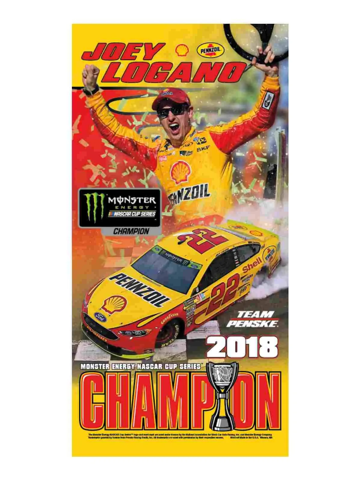 Joey Logano #22 2018 NASCAR Monster Energy Cup Champion Spectra Beach Towel