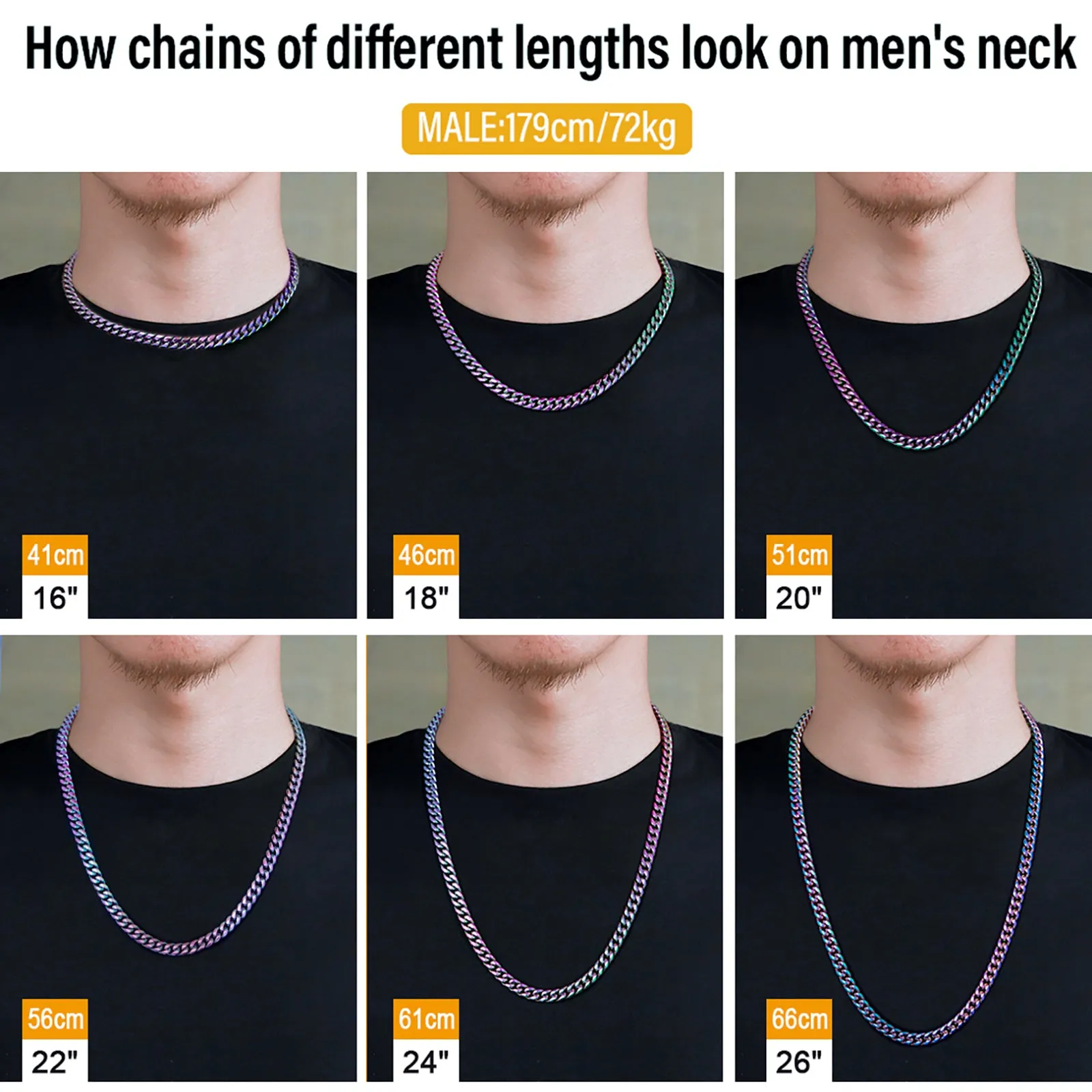 KRKC 8mm Rainbow Mens Miami Cuban Link Chain and Bracelet Set