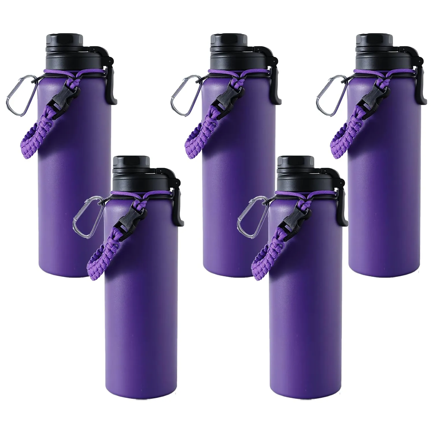 Kuber Industries Water Bottle | Steel Water Bottle for Daily Use | Vacuum Insulated Flask Water Bottle with Rope | Hot & Cold Water Bottle | 1200 ML | LX-230612 | Pack of 5 | Purple