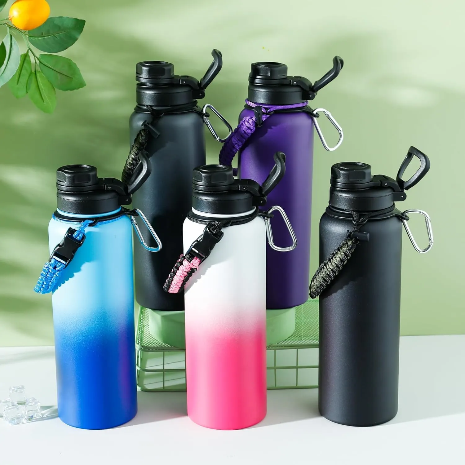 Kuber Industries Water Bottle | Steel Water Bottle for Daily Use | Vacuum Insulated Flask Water Bottle with Rope | Hot & Cold Water Bottle | 1200 ML | LX-230612 | Pack of 5 | Purple