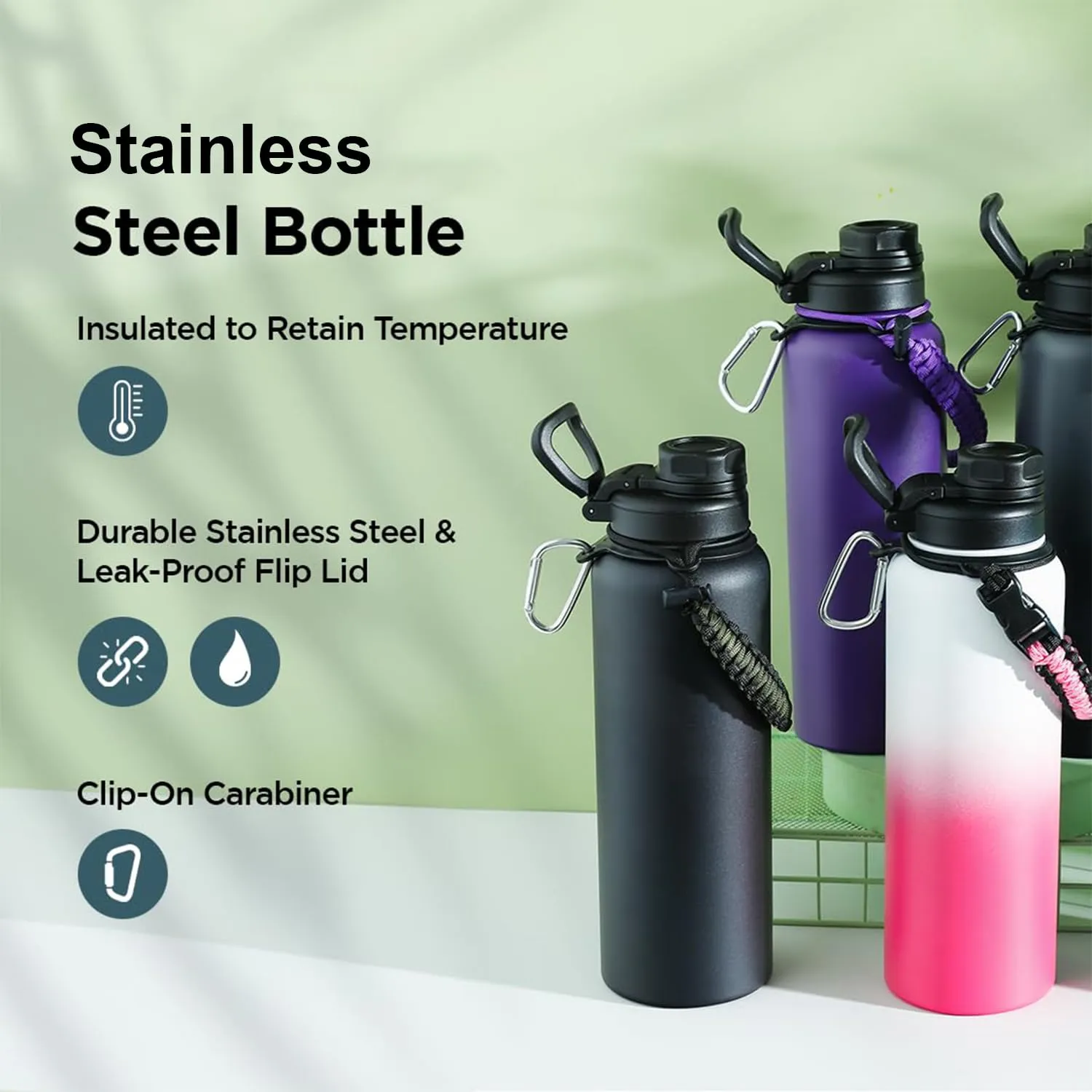 Kuber Industries Water Bottle | Steel Water Bottle for Daily Use | Vacuum Insulated Flask Water Bottle with Rope | Hot & Cold Water Bottle | 1200 ML | LX-230612 | Pack of 5 | Purple