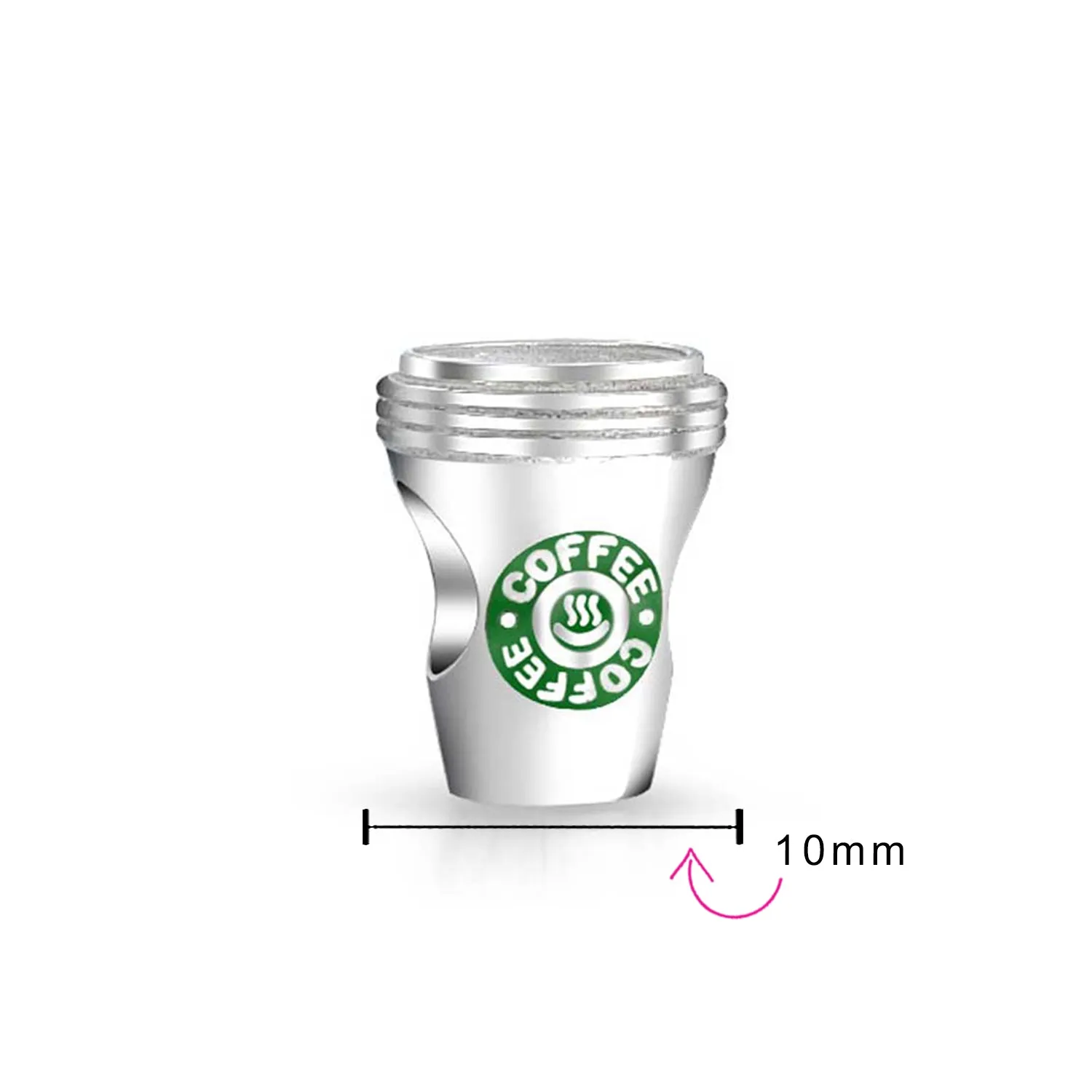 Latte Lover Charm Bead for Coffee Cup Travel Mug Sterling Silver Fits Bracelet