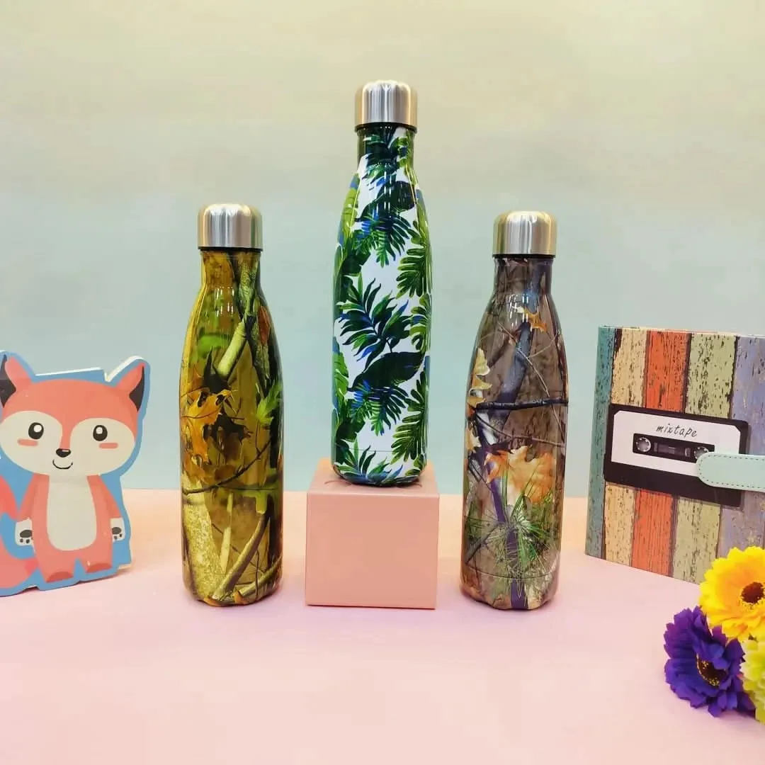 Leaf Print Steel Water Bottle (MultiColours,500mL)