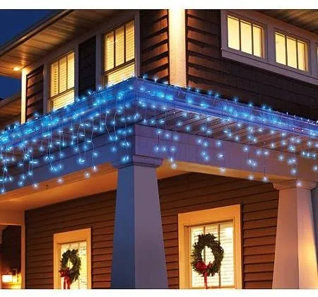 LED Indoor & Outdoor Snowing Icicle Chaser Lights with White Cable (2000 Lights) - Blue Lights