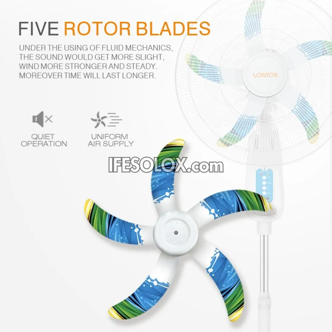 LONTOR 18" Rechargeable Standing Solar Fan with 5-Blades, Remote and Night Light (CTL-CF021RU-C) - Brand New