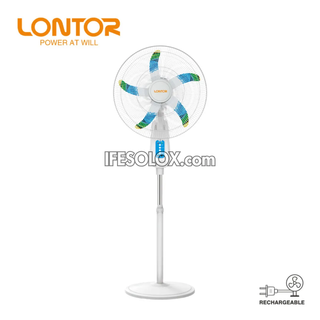 LONTOR 18" Rechargeable Standing Solar Fan with 5-Blades, Remote and Night Light (CTL-CF021RU-C) - Brand New