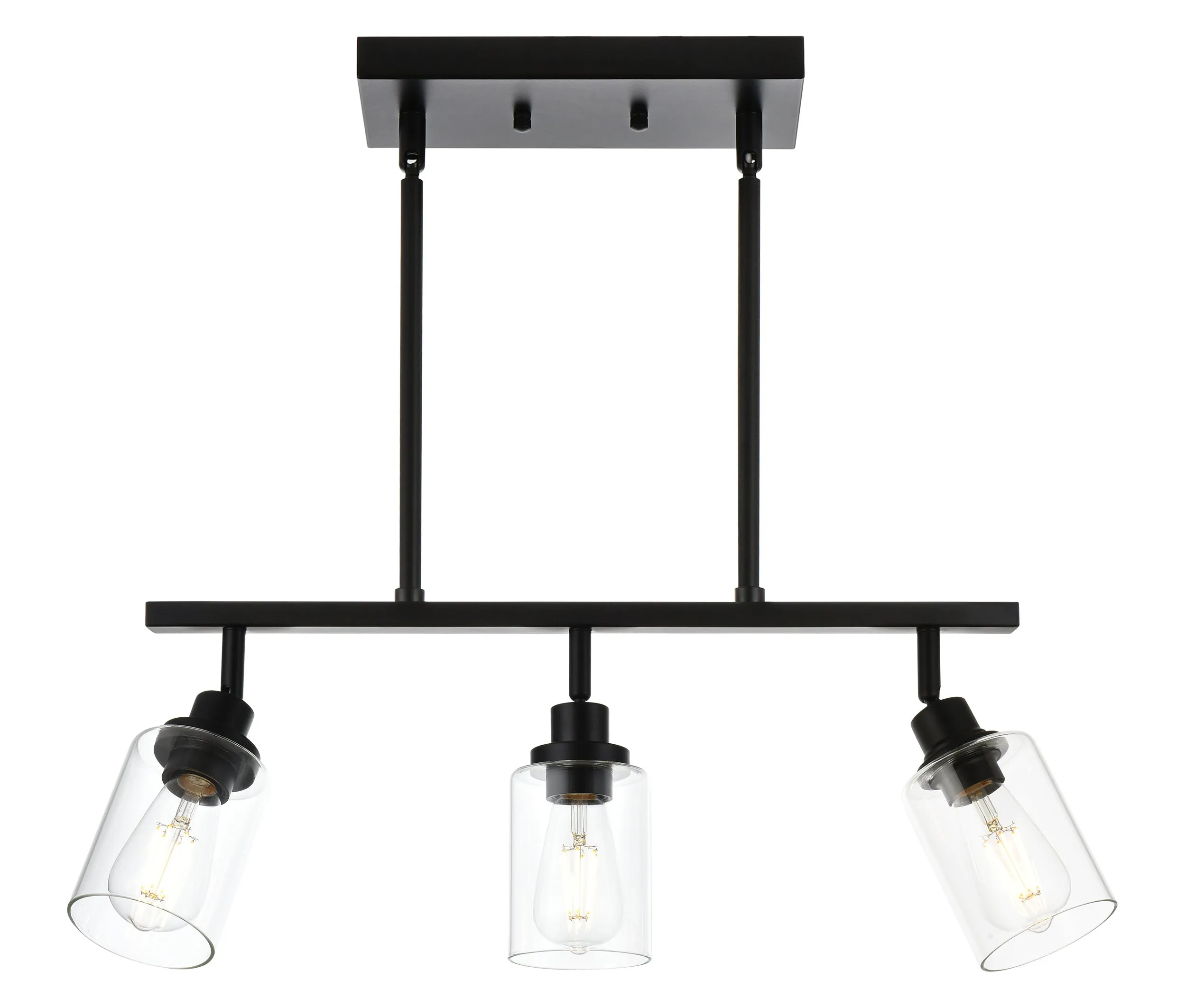 MELUCEE Track Lighting Fixtures Ceiling Hanging 3 Lights Linear Chandelier Black Finish with Pivoting Track Heads, Clear Glass Shade