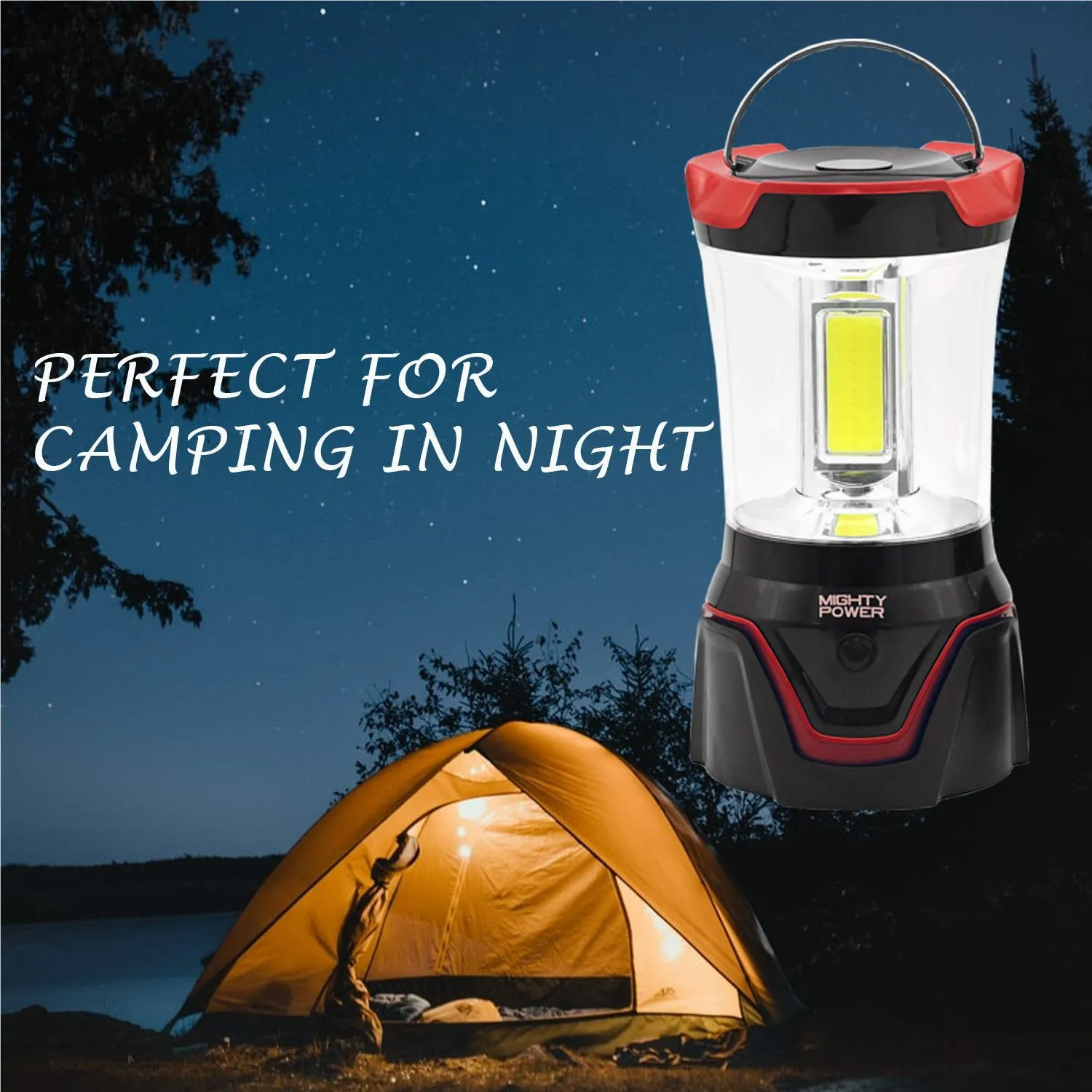 Mighty Power COB LED Camping Lantern with 4 Light Modes, Red, 1500 Lumens