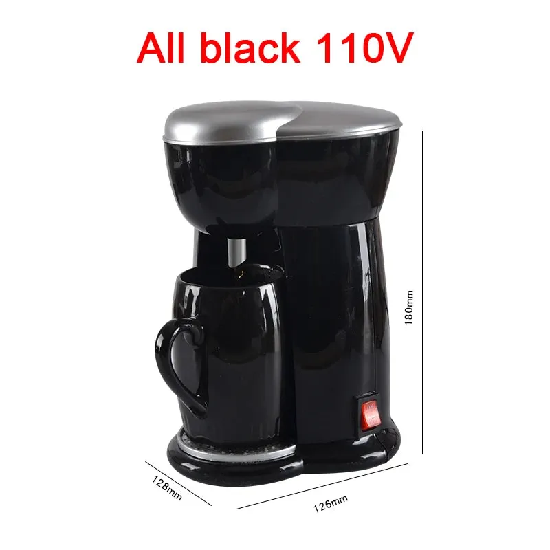 Mini Single-Cup Electric Coffee Maker - 110V, 300W, Drip Brew