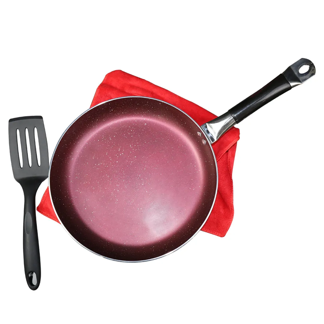 Mirror Polish Aluminum Steno Frying Pan inside Marble Coat - Maroon