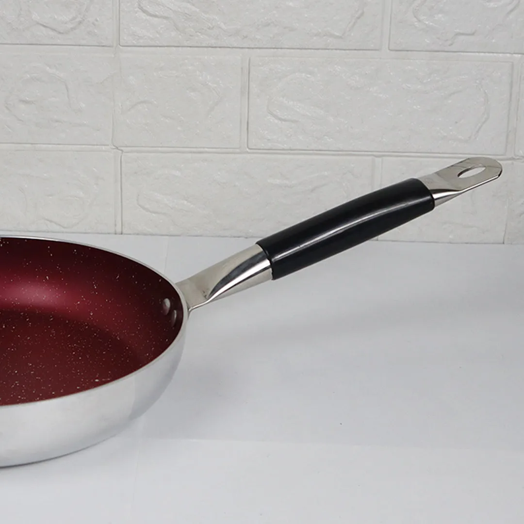 Mirror Polish Aluminum Steno Frying Pan inside Marble Coat - Maroon