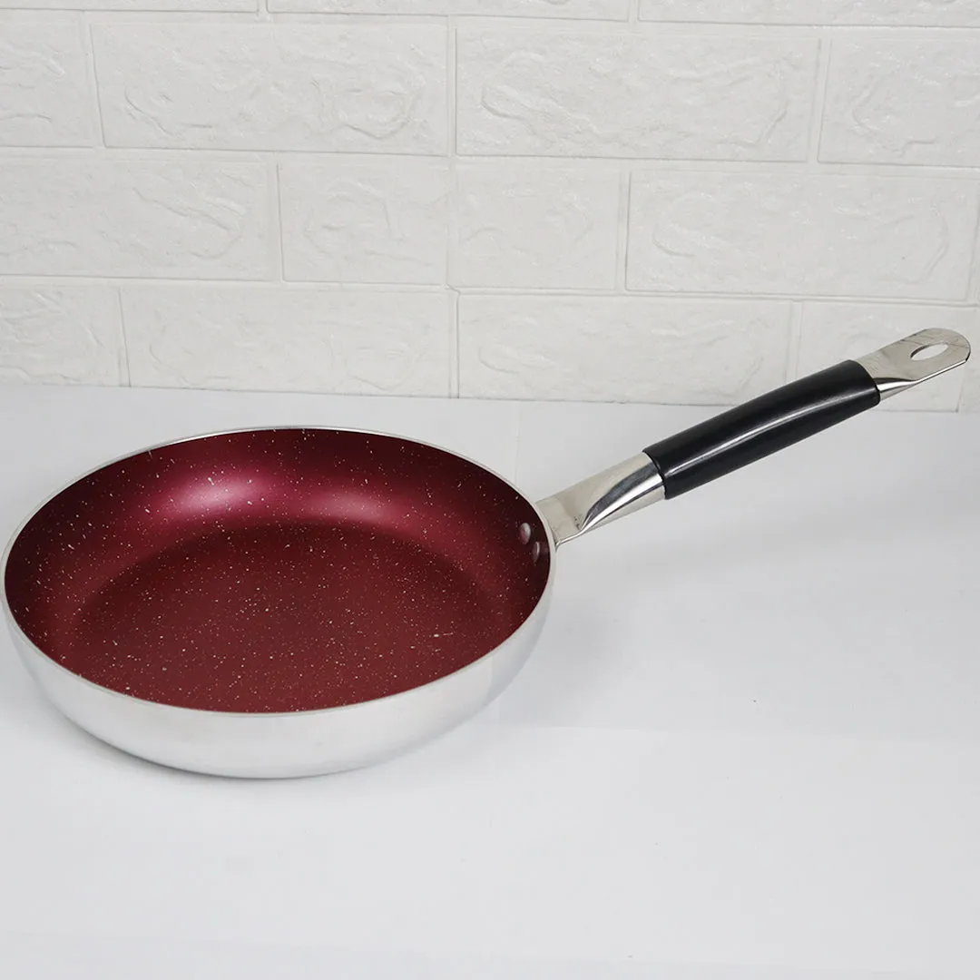 Mirror Polish Aluminum Steno Frying Pan inside Marble Coat - Maroon