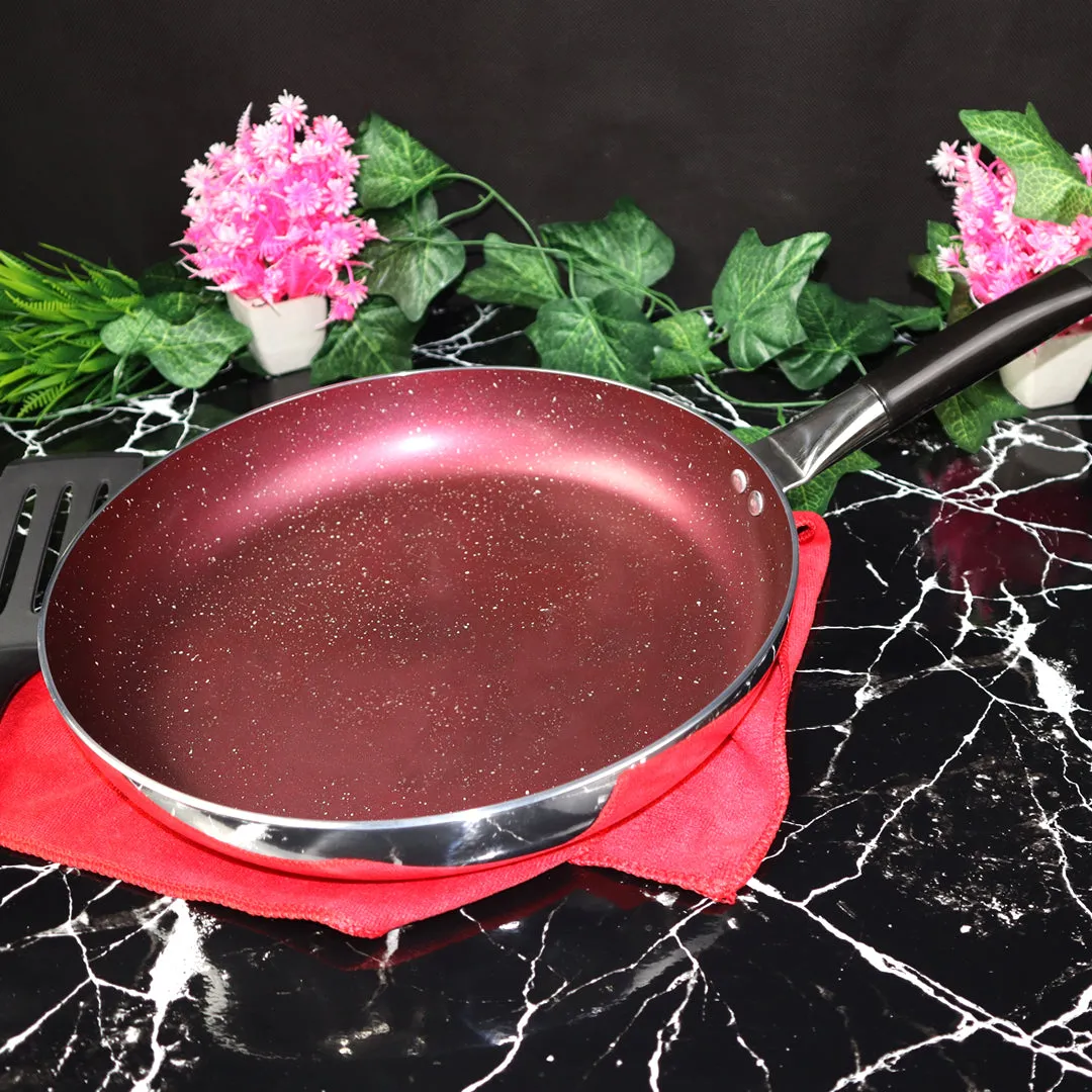 Mirror Polish Aluminum Steno Frying Pan inside Marble Coat - Maroon