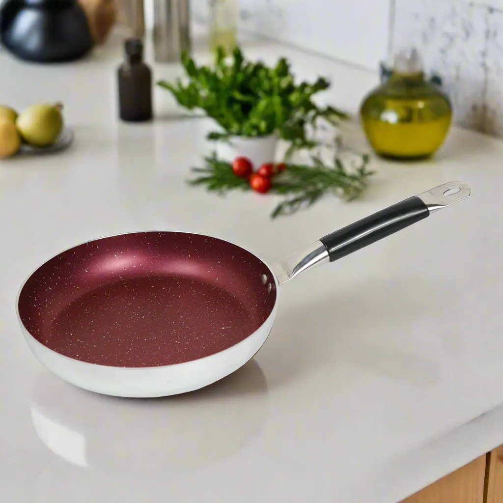 Mirror Polish Aluminum Steno Frying Pan inside Marble Coat - Maroon