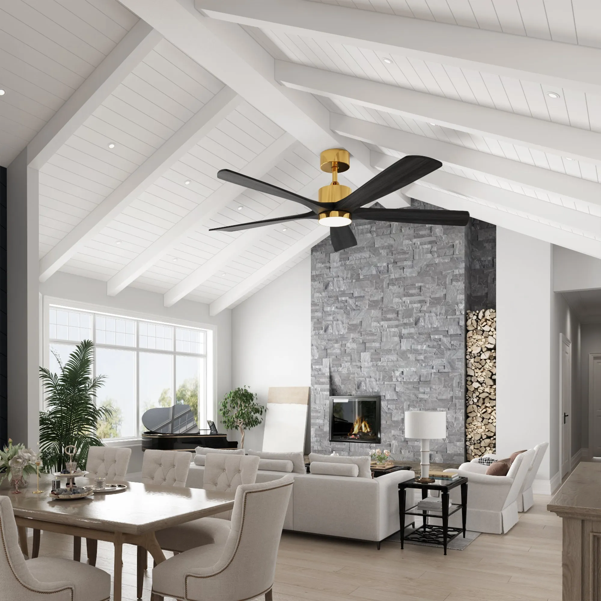 Modern Ceiling Fan With 5 Solid Wood Blades And Lights