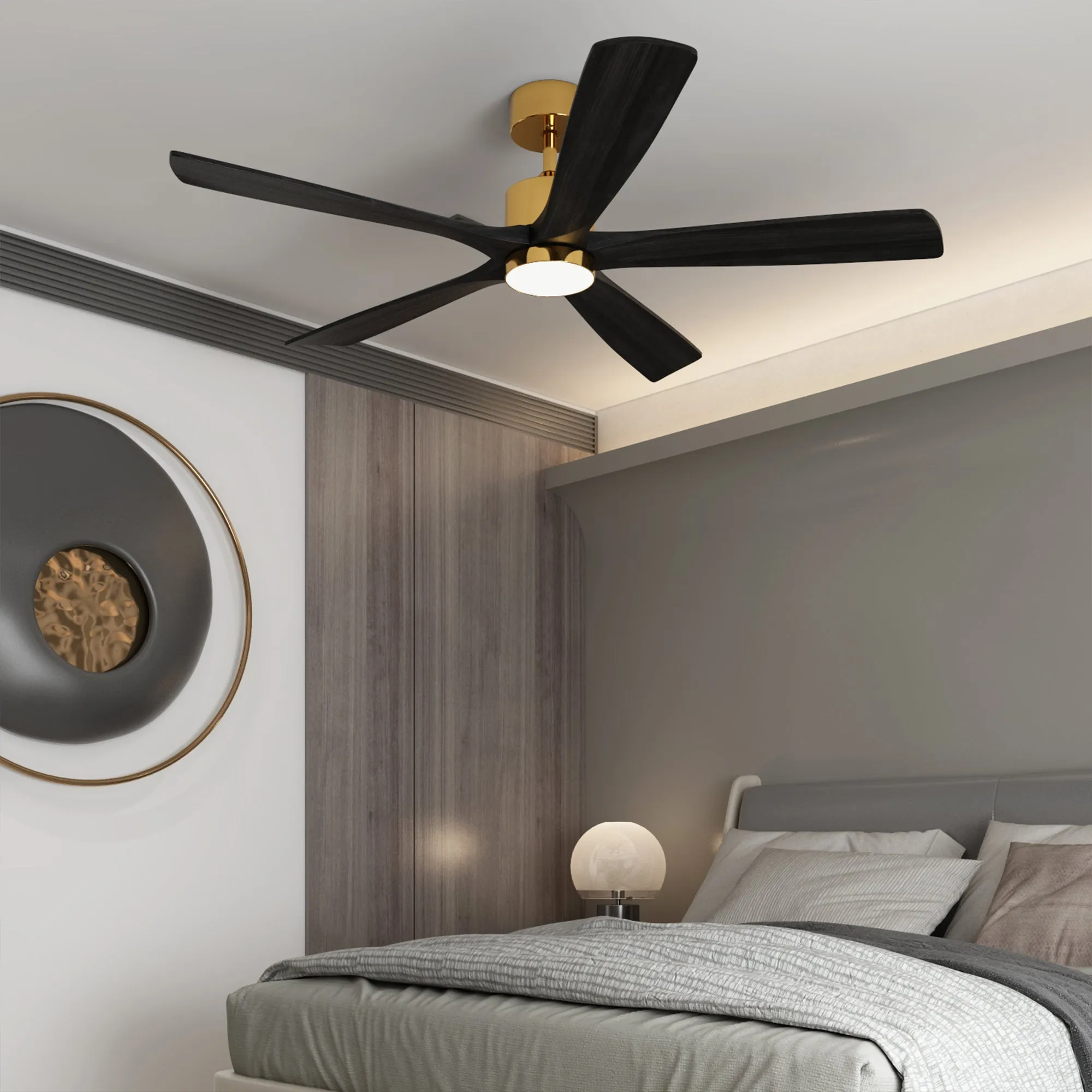 Modern Ceiling Fan With 5 Solid Wood Blades And Lights