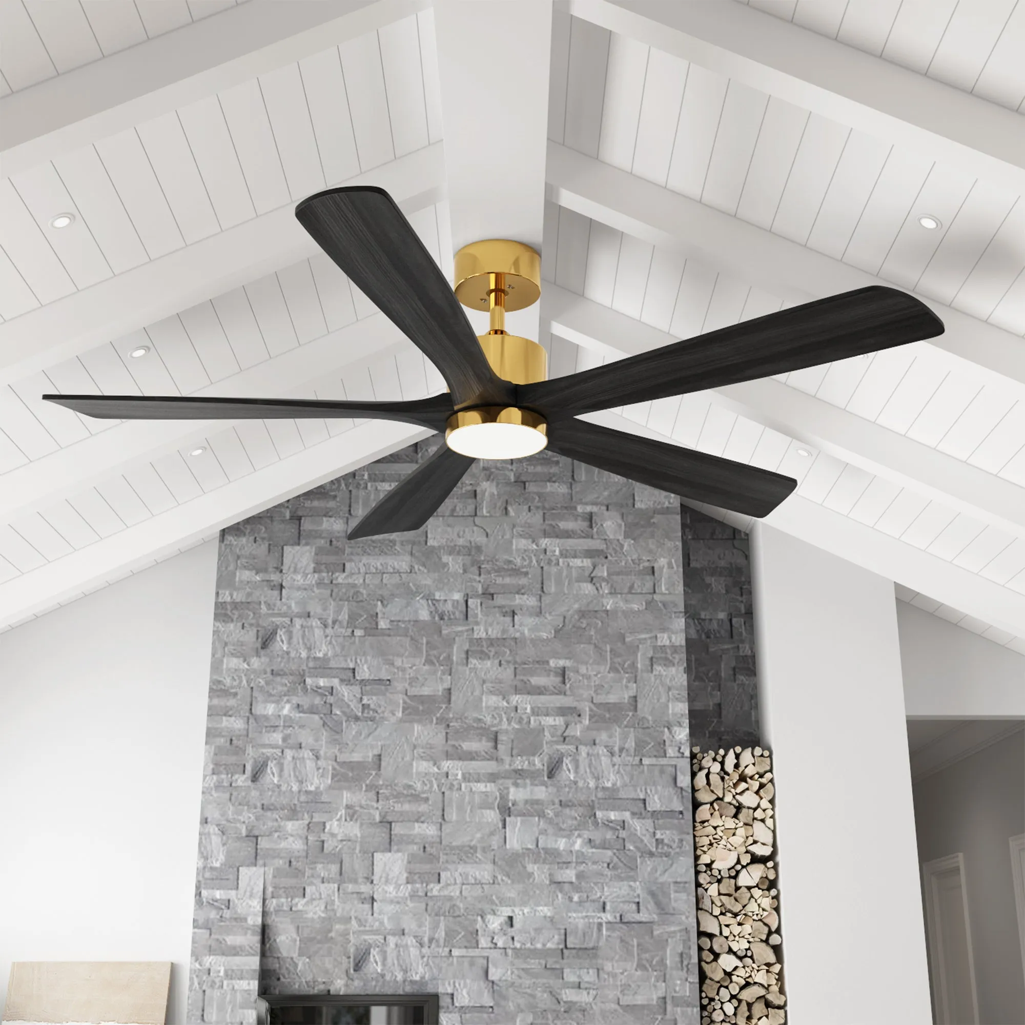 Modern Ceiling Fan With 5 Solid Wood Blades And Lights