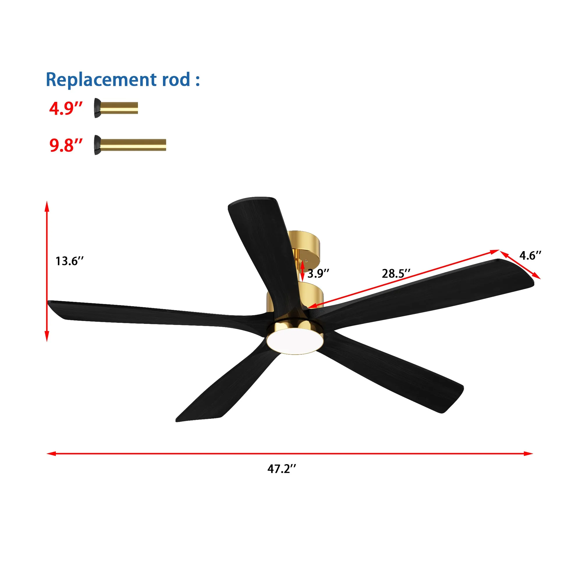 Modern Ceiling Fan With 5 Solid Wood Blades And Lights