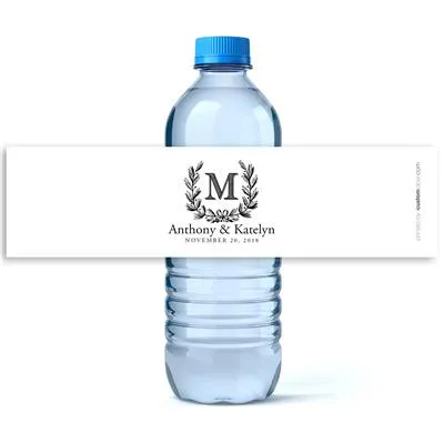 Monogram Wreath Wedding Water Bottle Labels