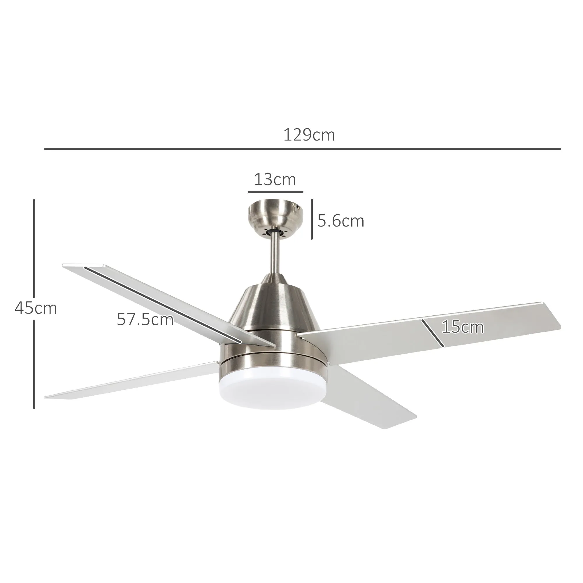 Mounting Reversible Ceiling Fan with Light, Remote, Silver & Black