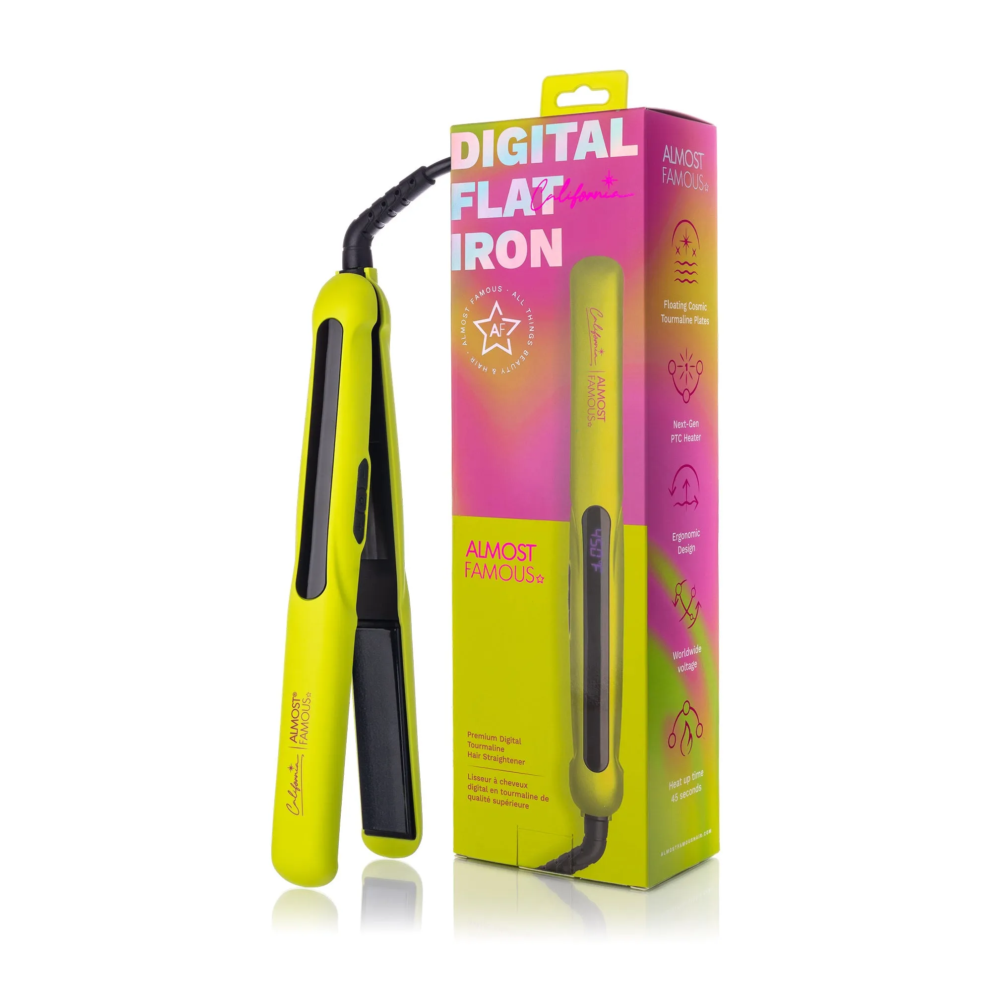 New 1.25" Digital Professional Flat Iron with Extra Wide Plates - California Collection/Yellow