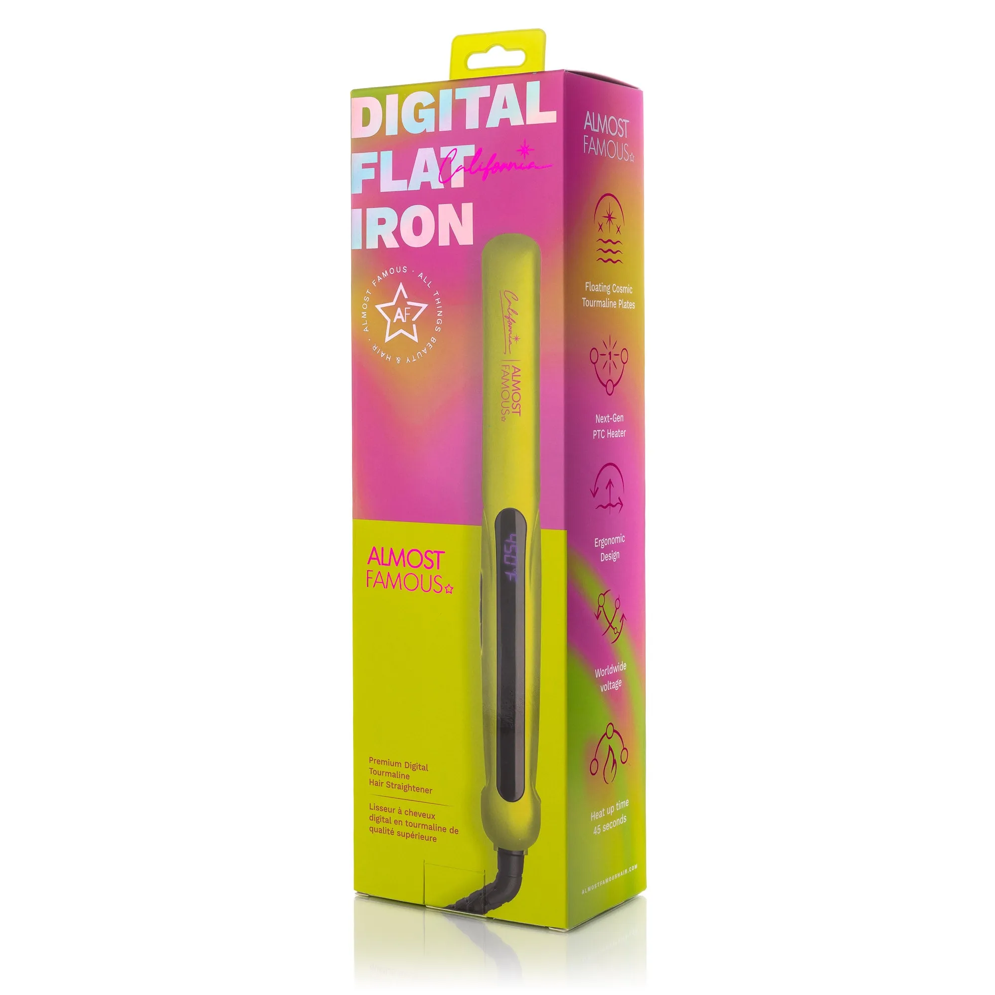 New 1.25" Digital Professional Flat Iron with Extra Wide Plates - California Collection/Yellow