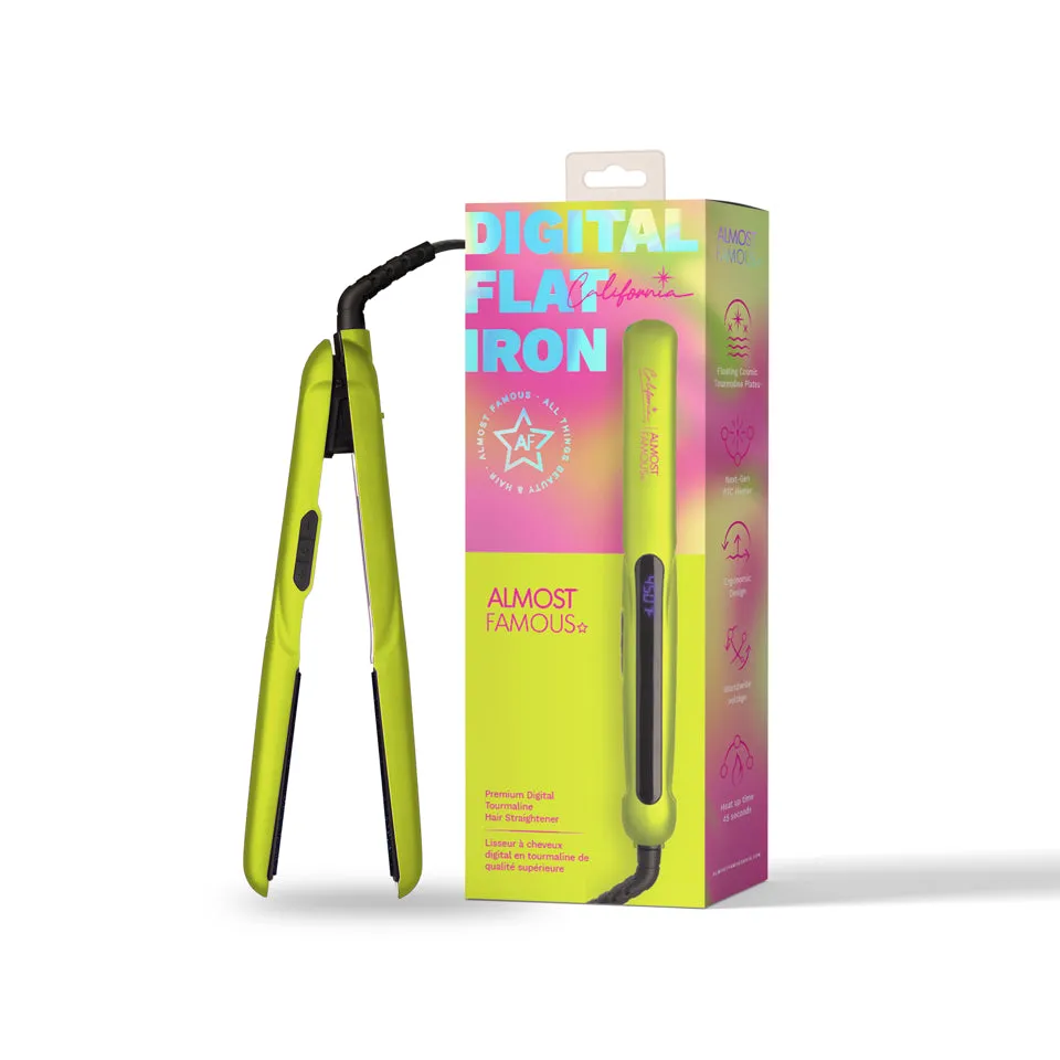 New 1.25" Digital Professional Flat Iron with Extra Wide Plates - California Collection/Yellow