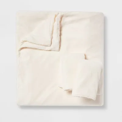 New - King Lustrous Velvet Duvet Cover & Sham Set Cream - Threshold