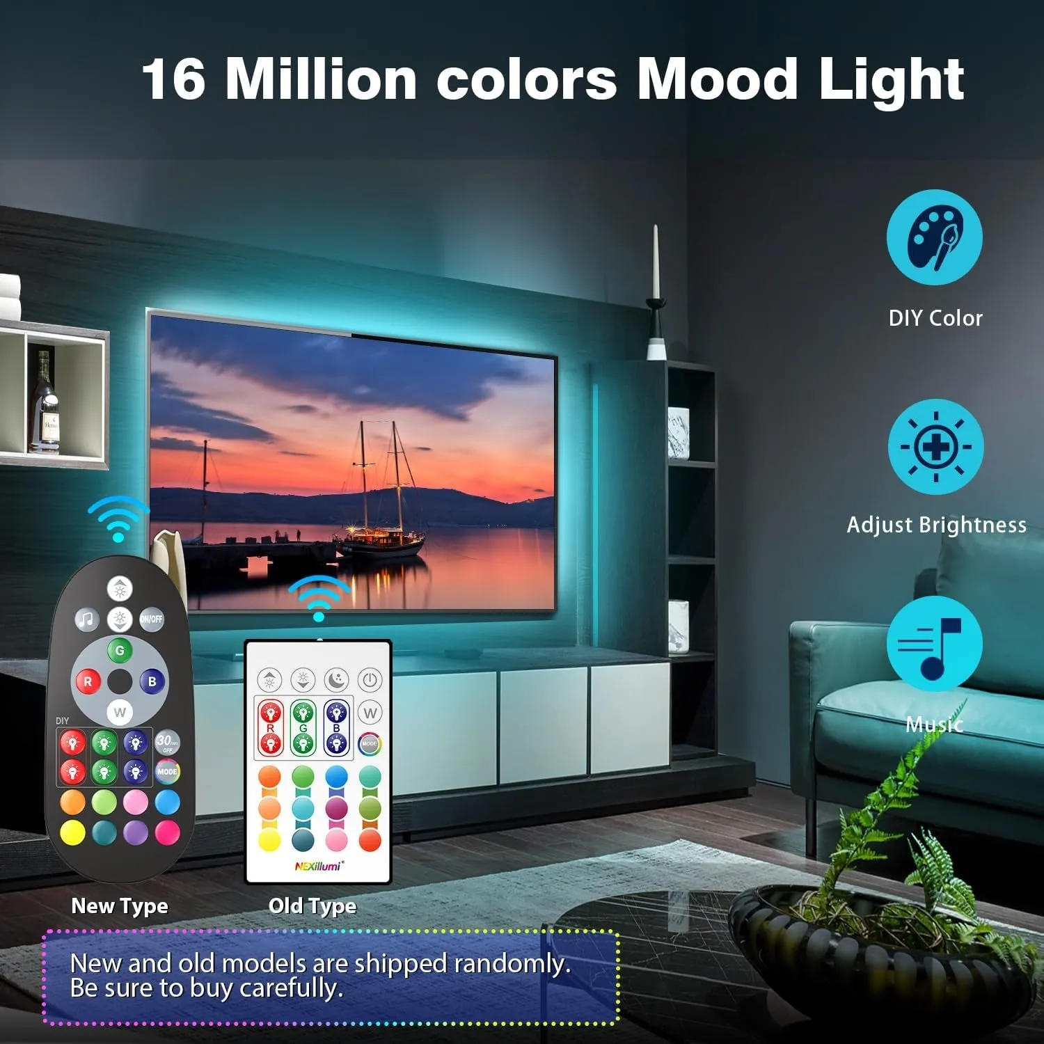 Nexillumi LED Lights for TV, 13.2Ft TV LED Backlight for 45-60 Inch, RGB LED Strip Lights behind TV, APP Remote Control Music Sync TV Led Lights for Bedroom