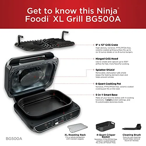 Ninja AG300C Foodi 4-in-1 Indoor Grill With 4-Quart (3.8L) Air Fryer, Roast, Bake, and Cyclonic Grilling Technology, (Canadian Version)