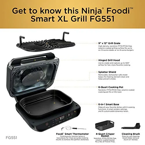 Ninja AG300C Foodi 4-in-1 Indoor Grill With 4-Quart (3.8L) Air Fryer, Roast, Bake, and Cyclonic Grilling Technology, (Canadian Version)