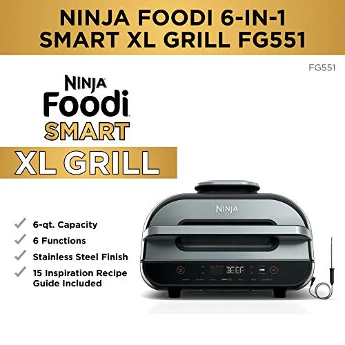 Ninja AG300C Foodi 4-in-1 Indoor Grill With 4-Quart (3.8L) Air Fryer, Roast, Bake, and Cyclonic Grilling Technology, (Canadian Version)