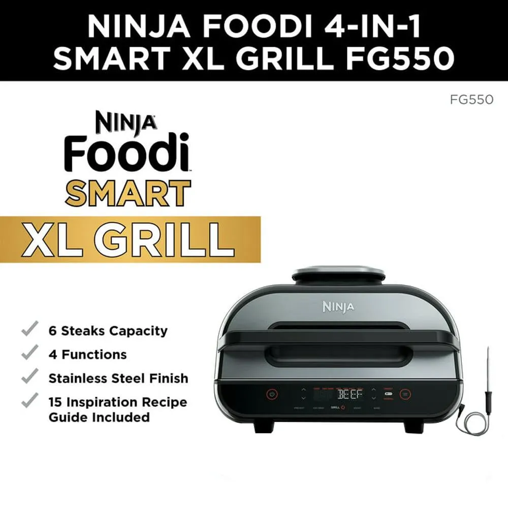 Ninja FG550 Foodi Smart XL 4-in-1 Indoor Grill with 4-Quart Air Fryer - Refurbished