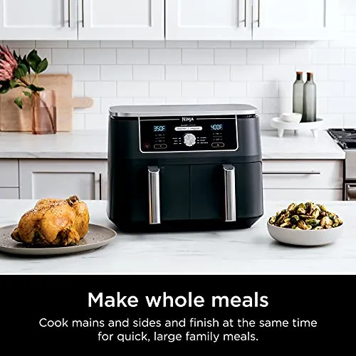 Ninja Foodi 6-in-1 8-qt. (7.6L) 2-Basket Air Fryer DualZone Technology, Match Cook & Smart Finish to Roast, Broil, Dehydrate & More for Quick, Easy Meals, Slate Grey (DZ201C) Canadian Version