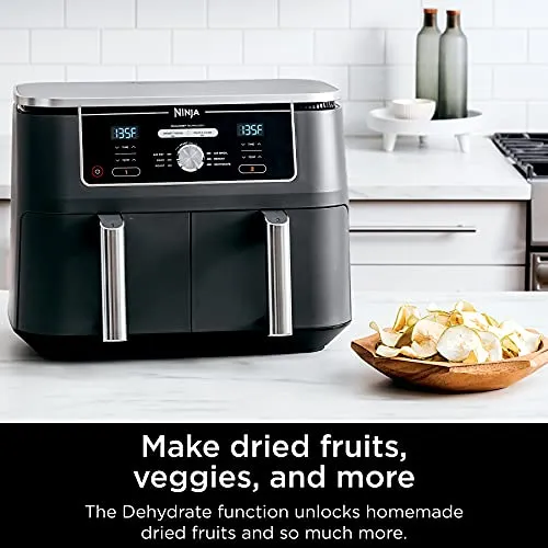 Ninja Foodi 6-in-1 8-qt. (7.6L) 2-Basket Air Fryer DualZone Technology, Match Cook & Smart Finish to Roast, Broil, Dehydrate & More for Quick, Easy Meals, Slate Grey (DZ201C) Canadian Version