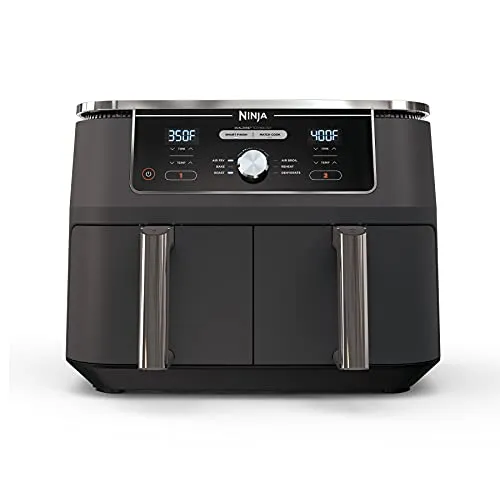 Ninja Foodi 6-in-1 8-qt. (7.6L) 2-Basket Air Fryer DualZone Technology, Match Cook & Smart Finish to Roast, Broil, Dehydrate & More for Quick, Easy Meals, Slate Grey (DZ201C) Canadian Version