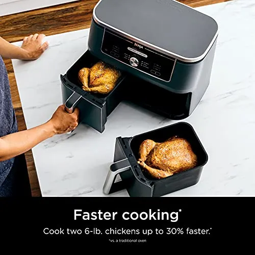 Ninja Foodi 6-in-1 8-qt. (7.6L) 2-Basket Air Fryer DualZone Technology, Match Cook & Smart Finish to Roast, Broil, Dehydrate & More for Quick, Easy Meals, Slate Grey (DZ201C) Canadian Version