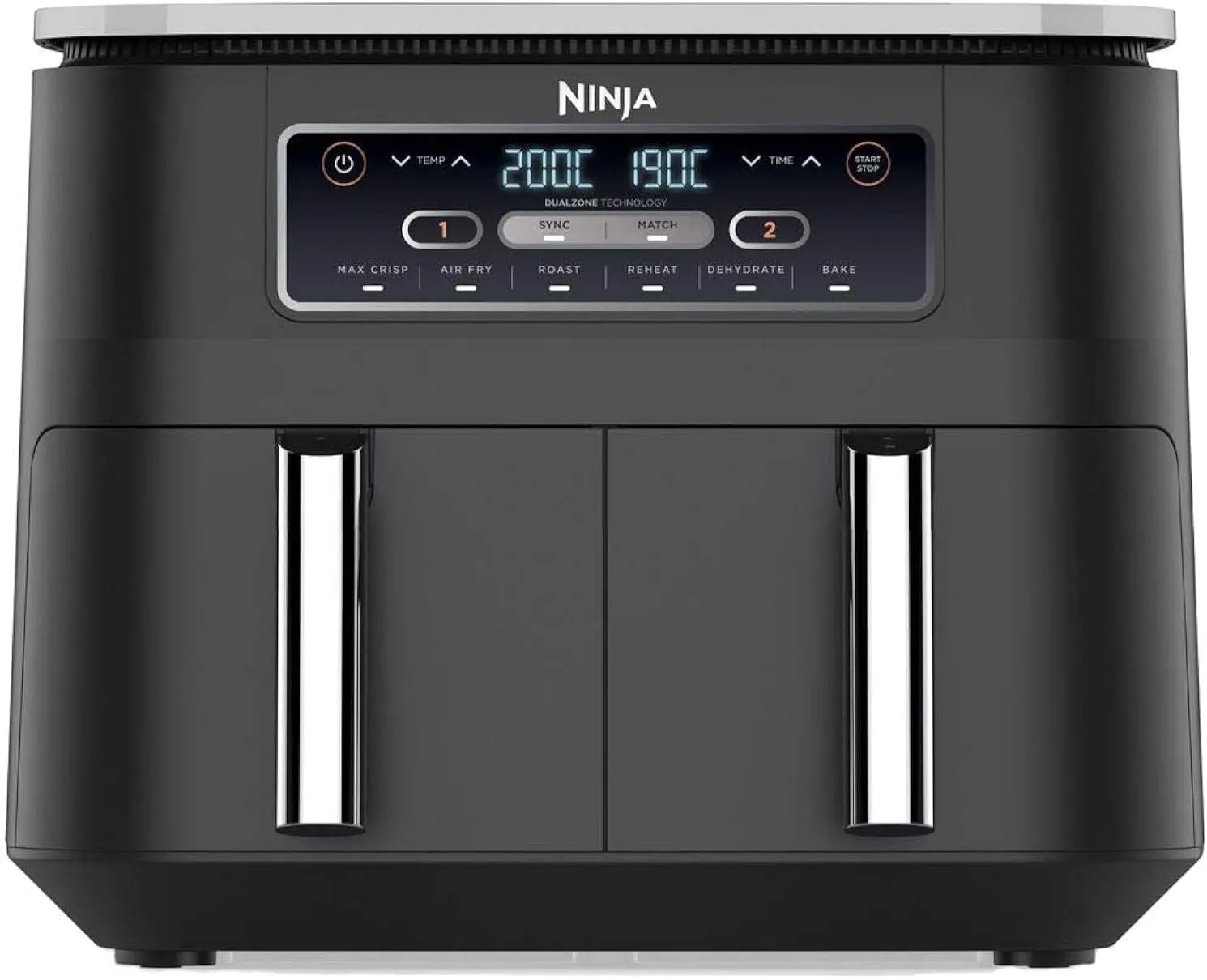 Ninja Foodi Dual Zone Digital Air Fryer, 2 Drawers, 7.6L, 6-in-1 Cooks 4-6 Portions, Non-Stick, Dishwasher Safe Baskets, Black