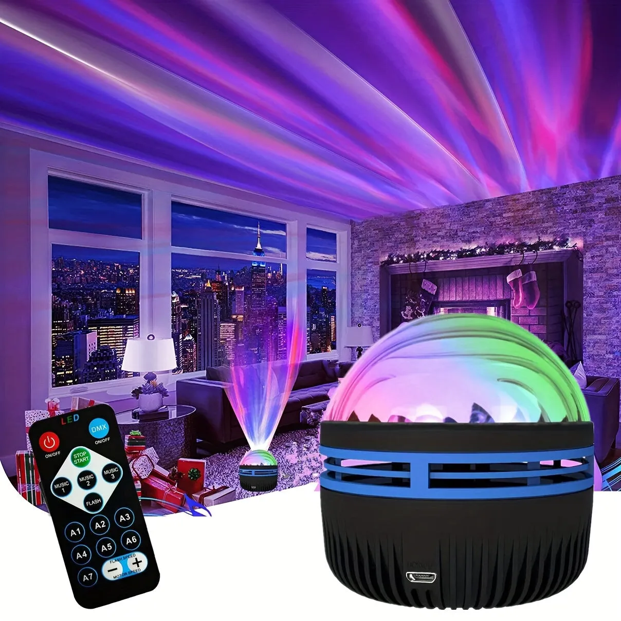 Northern Lights Projector Light, 7 Colors Mode And Remote Control, Multi-Functional Polar Projector Night Light, Bedroom Atmosphere