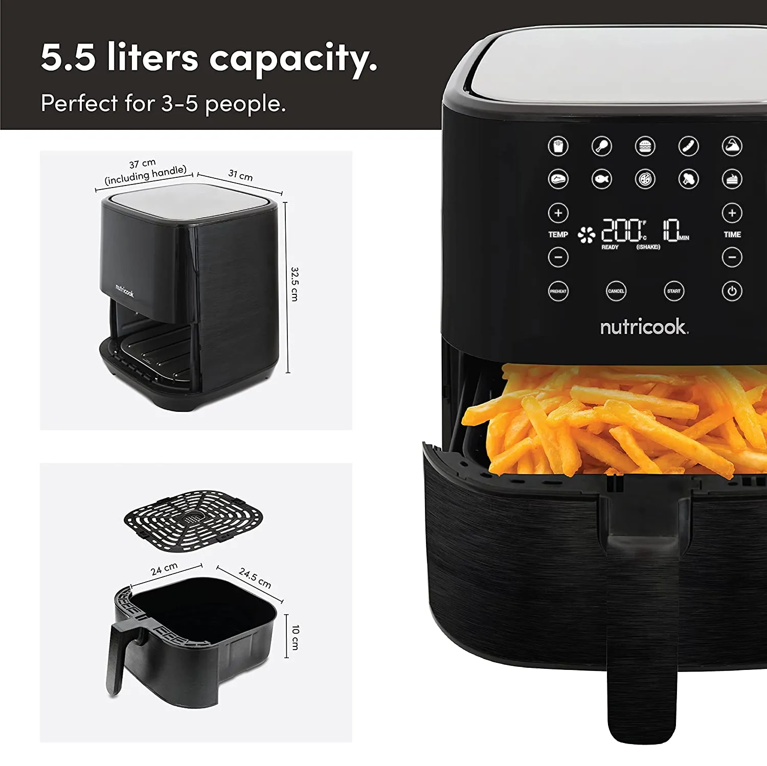 Nutricook AirFryer 2, 1700 Watts, Digital Control Panel Display