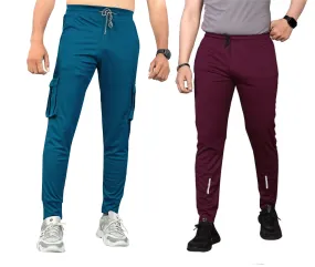 Pack of 2 Men Solid, Pocket Air Force, Wine Track Pants