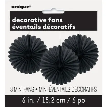 Paper Decorative Fan 6" Black - 3 ct.