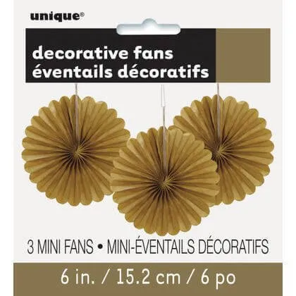 Paper Decorative Fan 6" Gold - 3 ct.