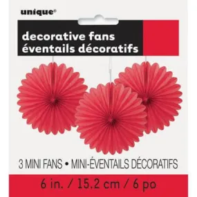 Paper Decorative Fan 6" Red - 3 ct.