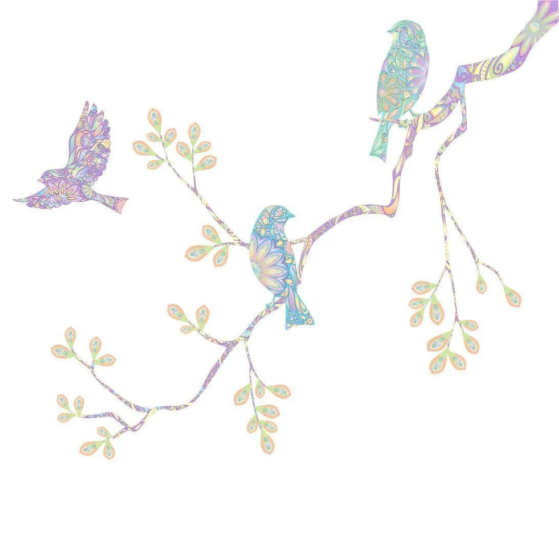 Pastel Birds and Tree Branch Wall Decal Set