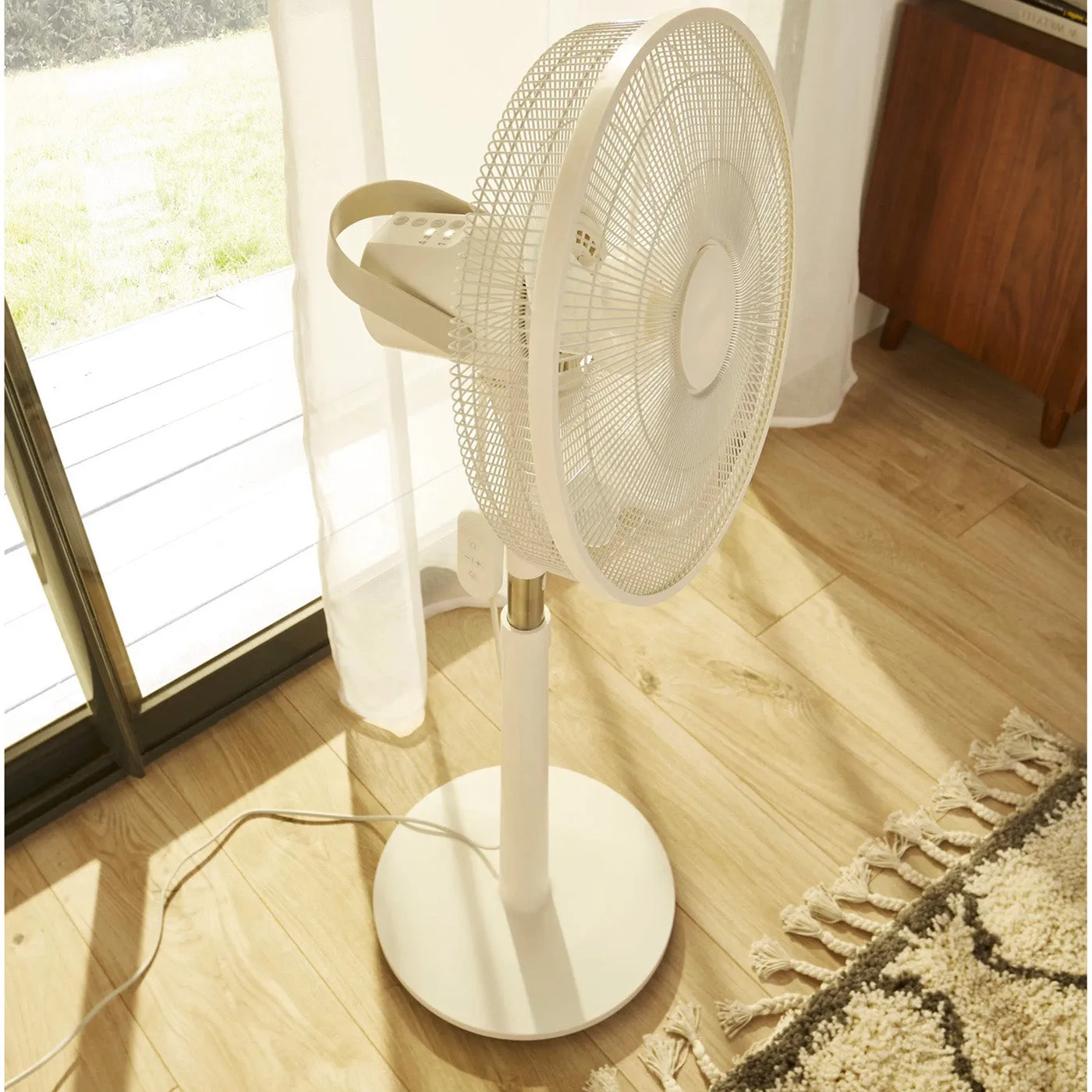 Pedestal Floor Fan White 14" Oscillating Telescopic Portable Freestanding 45W