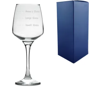 Personalised Engraved Tallo Wine Glass with Name's Glass Handwritten Measurements Design, Customise with Any Name