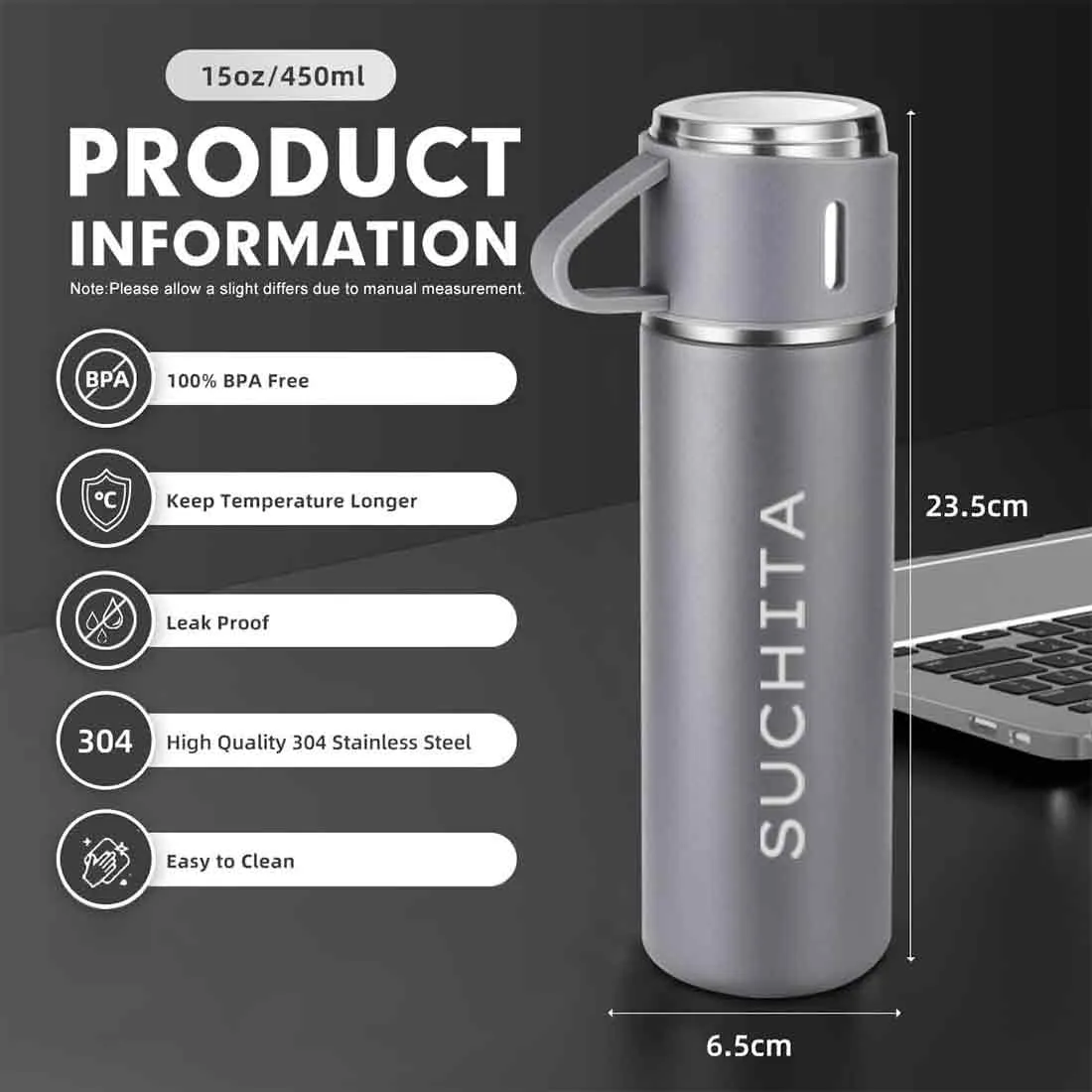 Personalised Travel Mug Thermos With 2 Cups Gift Box Set - Add Name