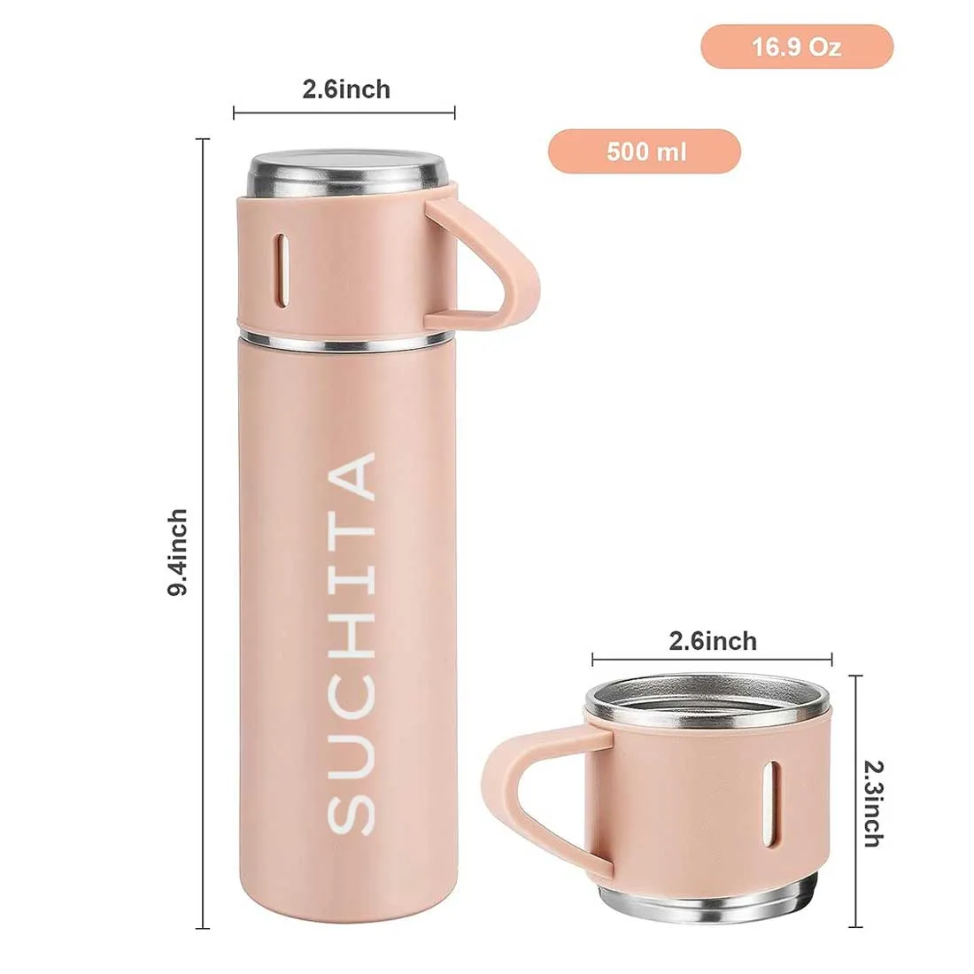 Personalised Travel Mug Thermos With 2 Cups Gift Box Set - Add Name