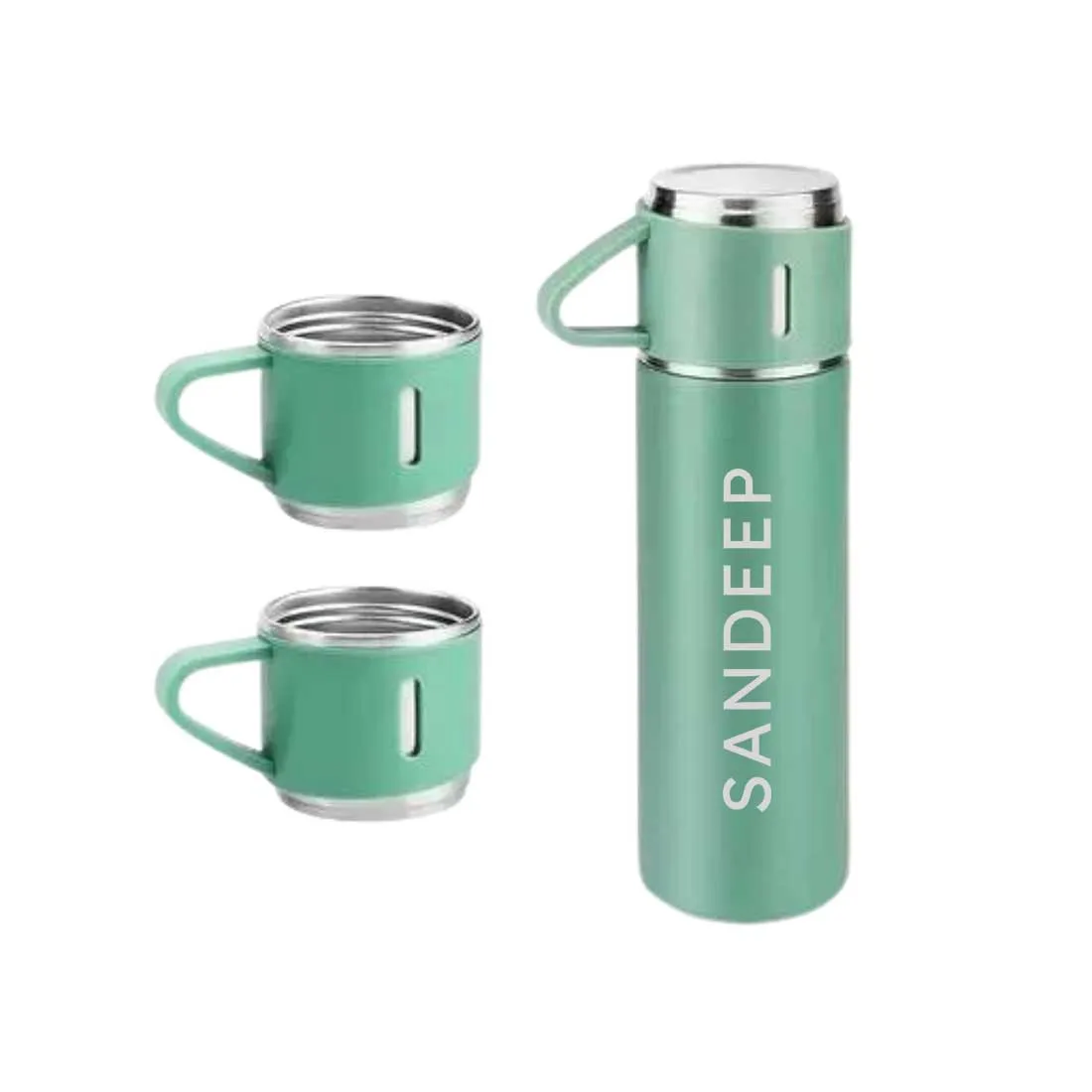 Personalised Travel Mug Thermos With 2 Cups Gift Box Set - Add Name